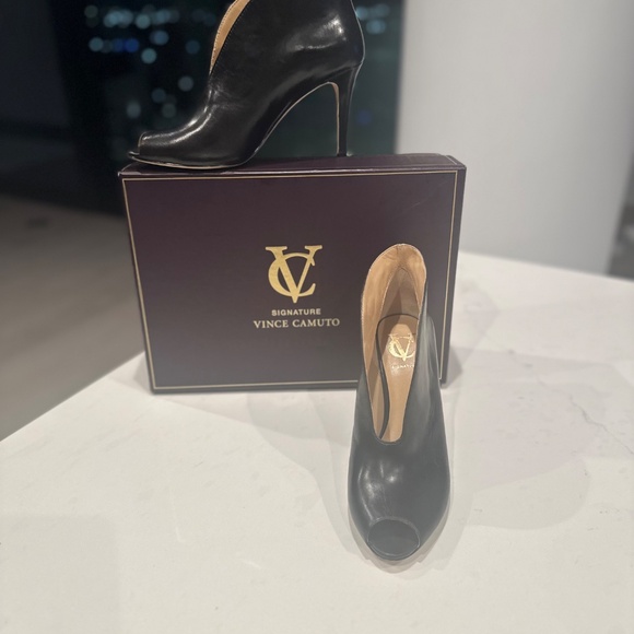 Vince Camuto Signature Black Leather Peep-Toe Booties - Picture 8 of 9